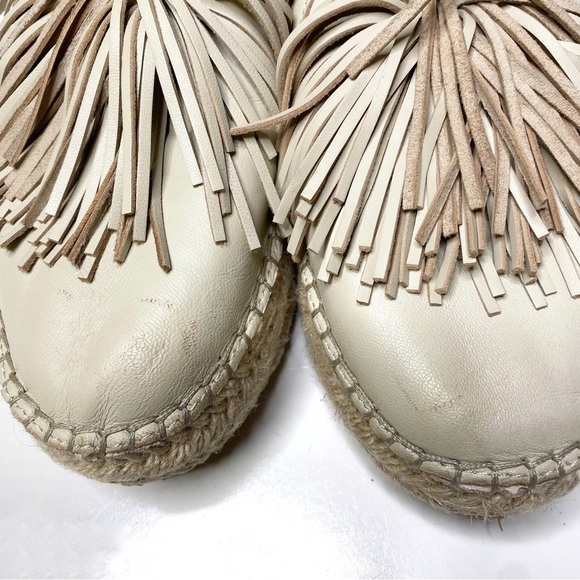 Renvy Leather Espadrilles Platform Slip On Tassel Fringe Beige Size 9.5 - Picture 3 of 8